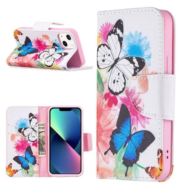 Wonderland iPhone 13 flip etui - To Sommerfugle Multicolor