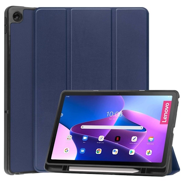 Tri-fold läderfodral för Lenovo Tab M10 Plus (Gen 3) - Mörkblå Blå