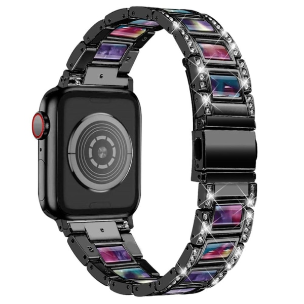 Apple Watch (45 mm) urrem i rustfrit stål med rhinestone-dekor - Sort / Lilla Grøn Blanding Black