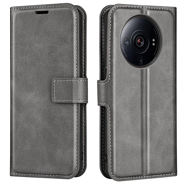 Hållbart konstläder Xiaomi 12S Ultra fodral med plånbok - Silver/Grå Silvergrå
