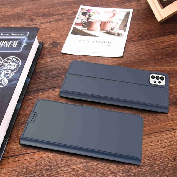 Glatt og tynt premium PU-skinnetui for Samsung Galaxy A73 - Blå Blue