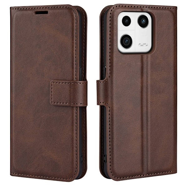 Hållbart konstläder Xiaomi 13 fodral med plånbok - Brun Brun