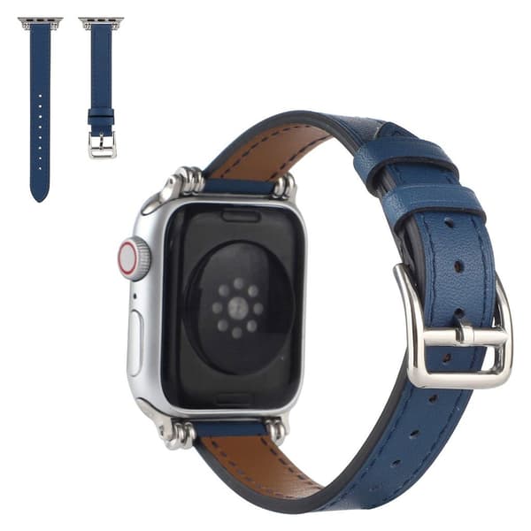 Apple Watch 42mm - 44mm klockarmband i enkelt läder med pärldekor - Blå Blå