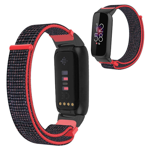 14 mm Fitbit Luxe nylon loop-klokkerem - Svart / Rød Black
