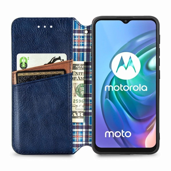 Læder Etui med A Stil Rhombus Imprint til Motorola Moto G30 - Blå Blue