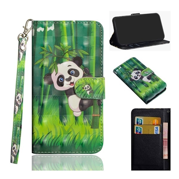 Motorola Moto E5 Play Go plånboks mobilfodral av syntetläder med bildmotiv och diamanter - Panda multifärg