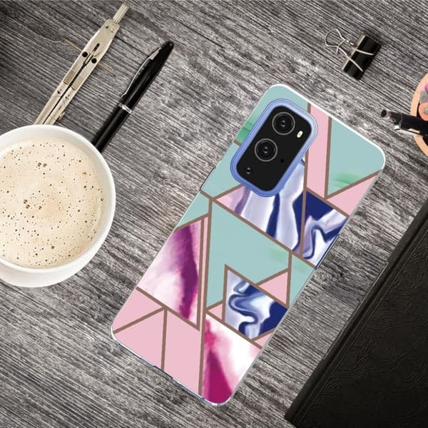 Marble OnePlus 9 Pro Etui - Trekant Blitz Mønster Multicolor