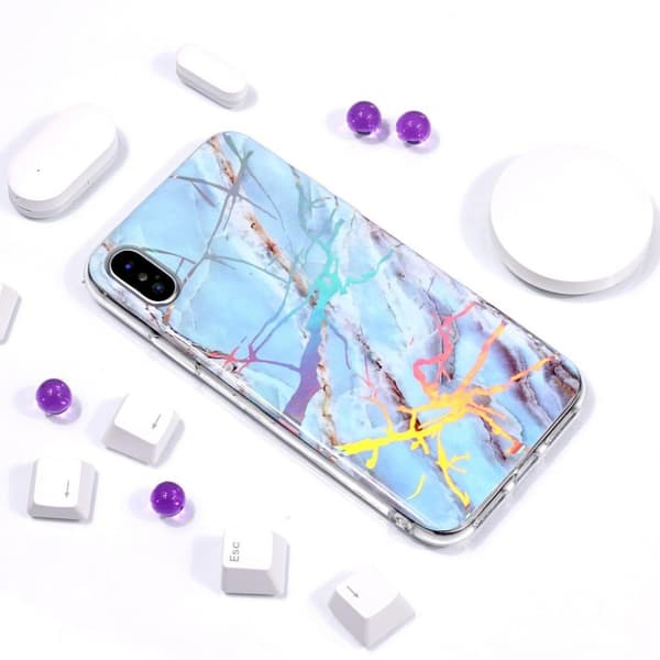 iPhone Xs Max fleksibelt etui med marmormønster - Blå Blue