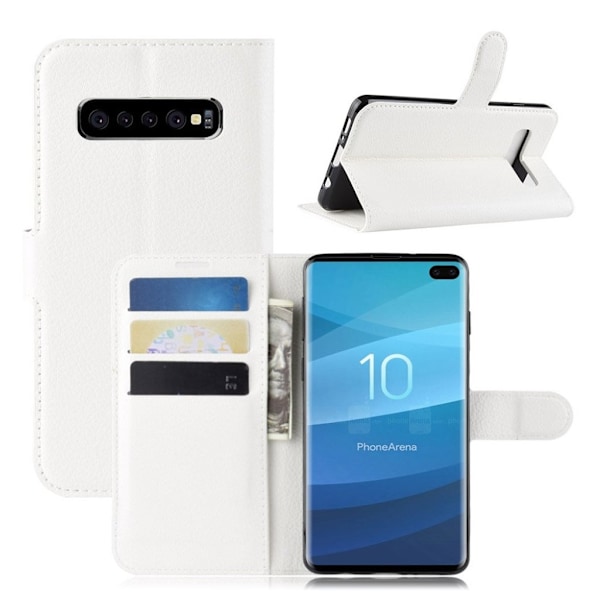 Samsung Galaxy S10 Plus litchi skin læder flip etui - Hvid White