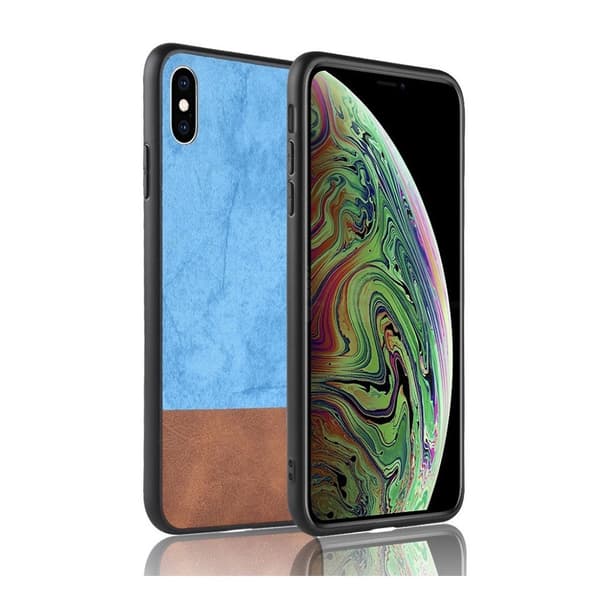 iPhone Xs Max stänksäkert läderfodral med tvåfärgade skarvar - Blå Blå