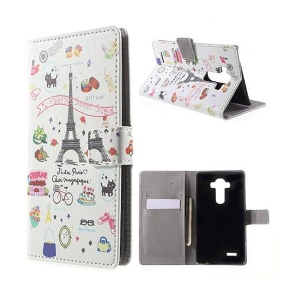 Moberg LG G4 Nahkakotelo Korttitaskuilla - Eiffel Torni Ja Fruit Multicolor