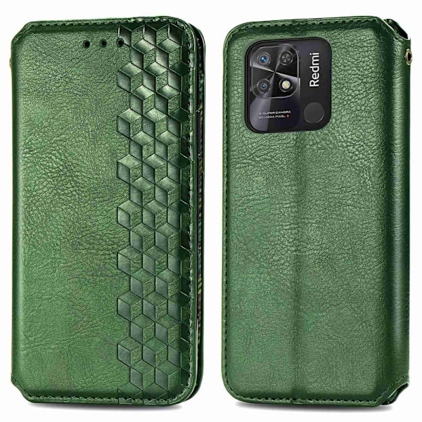 Nahkakotelo With A Stylish Rhombus Imprint For Xiaomi Redmi 10C - Vihreä Green
