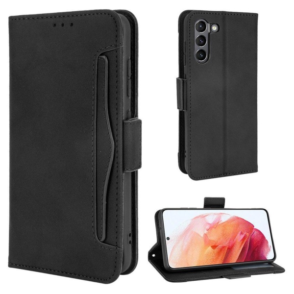 Modern-styled Læder Pung Etui til Samsung Galaxy S21 FE - Sort Black