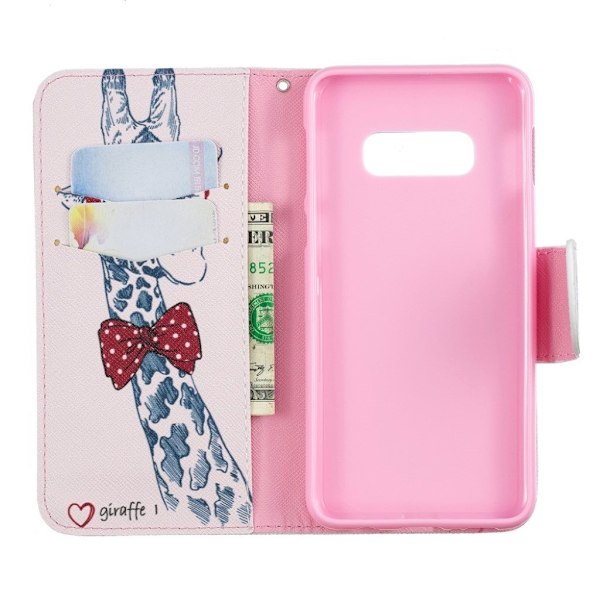 Samsung Galaxy S10e trykt mønster læder flip etui - Giraf med Briller Multicolor