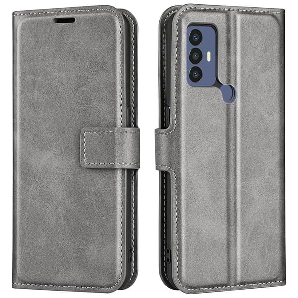 Skinn-etui i lommebok-stil for TCL 30E - Grå Silver grey