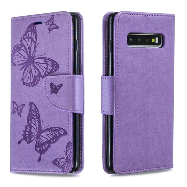 Butterfly läder Samsung Galaxy S10 fodral - Lila Lila