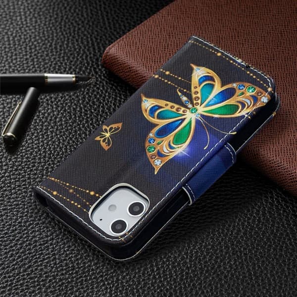 Wonderland iPhone 12 Mini Flippetui - Krystall Sommerfugler Multicolor