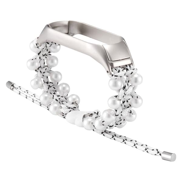 Xiaomi Mi Smart Band 6 / 5 stilfuld perle dekoration snor design urrem - Hvid / Sort White
