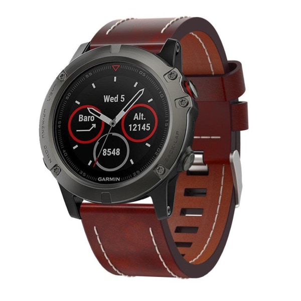 Gamrin Fenix 5X viivaommeltu nahkainen kellonauha Brown