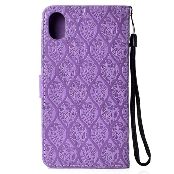 iPhone Xs Max flip cover i læder med bladtryk - Lilla Purple