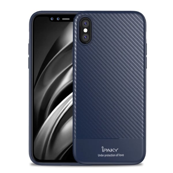 IPAKY iPhone 9 Plus mobilskal silikon kolfibertextur - Mörkblå Blå