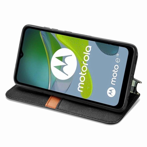 Läder Motorola Moto E13 fodral med romb-design - Svart Svart