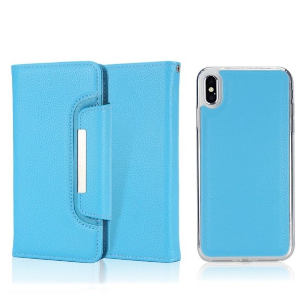 iPhone Xs Max litchi tekstur 2-i-1 læder flip cover - Blå Blue