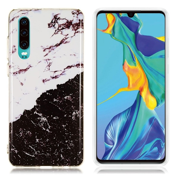 Huawei P30 marmor mønster etui - Model C Black