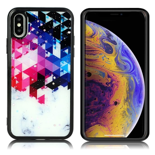 Marble iPhone Xs Max deksel - Rødblå trekanter og stjerner Multicolor