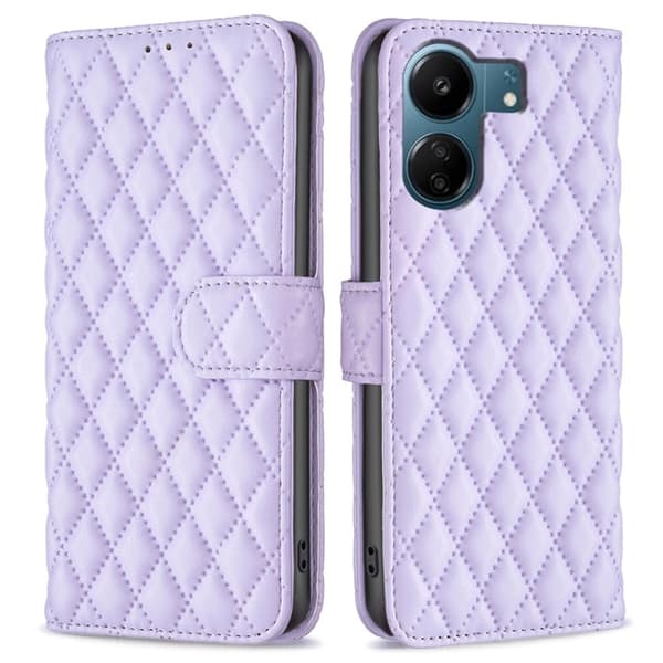 Rombemønster, matt flip-deksel for Xiaomi Redmi 13C / Xiaomi Poco C65 - Lilla Purple