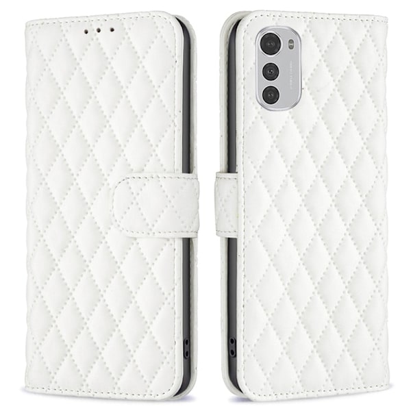 Rhombus Mønster Matte Flip Case til Motorola Moto E32 - Hvid White