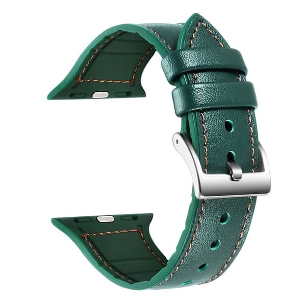 Apple Watch Series 5 40mm silikone genuin læder Urrem - Grøn Green