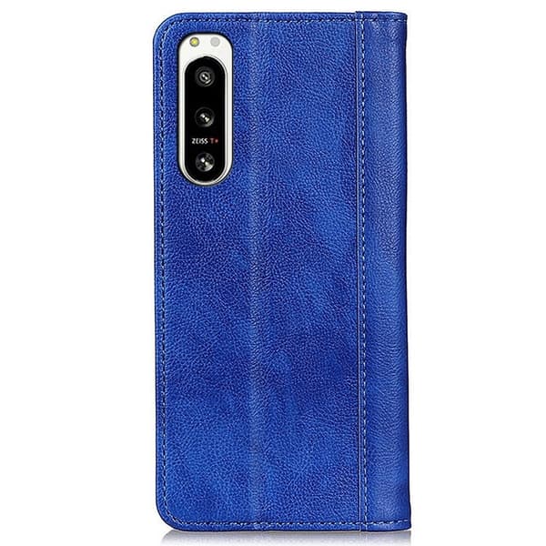 Ekte lærdeksel med magnetisk lukking for Sony Xperia 5 IV - Blå Blue