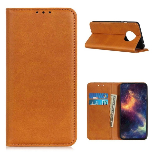 Lompakko-style Aitoa Nahkaa Läppäkotelo For Xiaomi Redmi Note 9T / Note 9 5g - Ruskea Brown