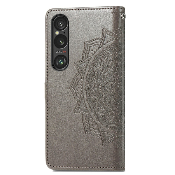 Mandala läder Sony Xperia 1 VI fodral - Grå Silvergrå