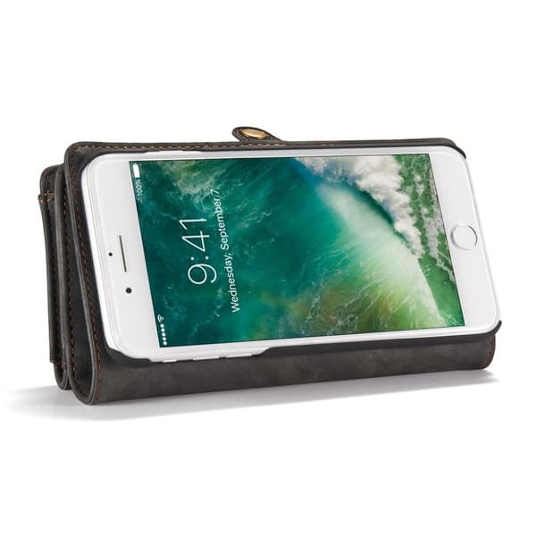 Caseme lommeboketui av splittet lær for iPhone 7 Plus / 8 Plus - Grå Silver grey