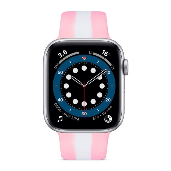 Apple Watch 42mm - 44mm väriraidallinen silikoninen kellonhihna - Pinkki Pink