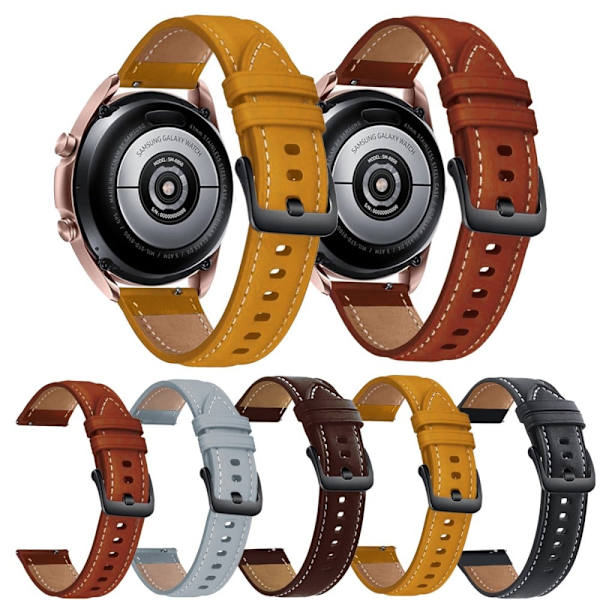 20 mm Universal klockarmband i äkta läder med svart spänne - Grå Silvergrå