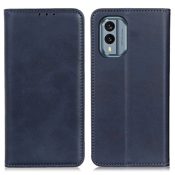 Flip Etui med Pung i Ægte Læder til Nokia X30 - Blå Blue