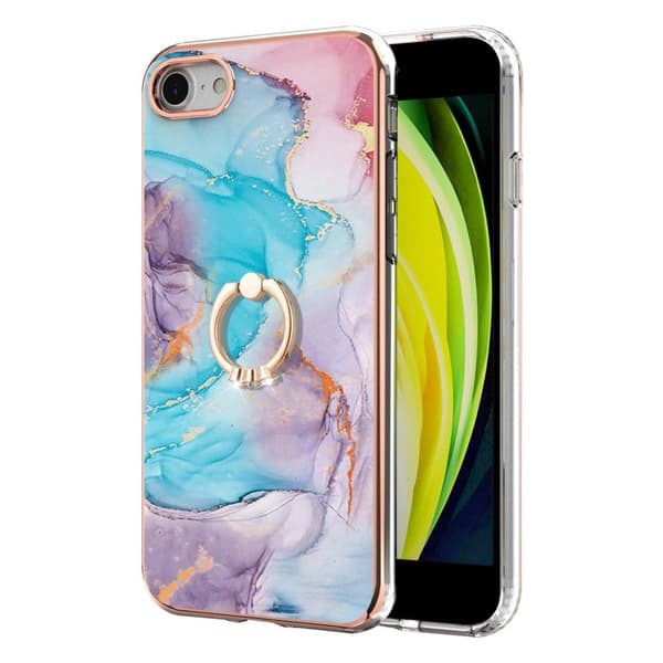 Marble Mønstret Deksel med Ring Holder til iPhone Se (2022) / 2020 / 8 - Milky Way Klinkekule Blue Multicolor