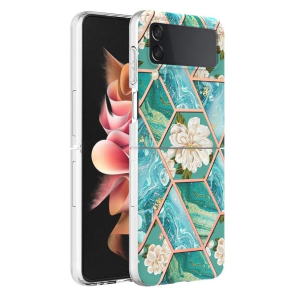 Marmormotiv Samsung Galaxy Z Flip4 skal - Blå Blommor Blå