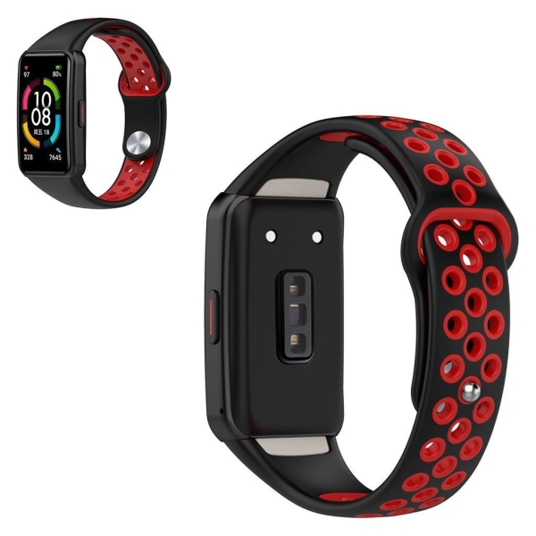 Dual color silicone watch strap for Honor Band 6 - Black / Red Röd