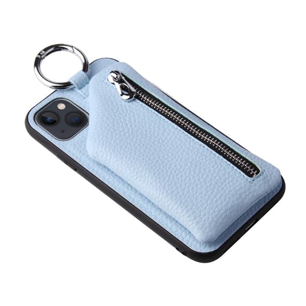 Zipper læderetui med pung til iPhone 14 - Babyblå Blue