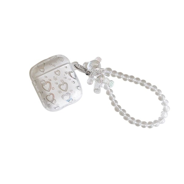 AirPods cute transparent love heart pattern case with bear brace White