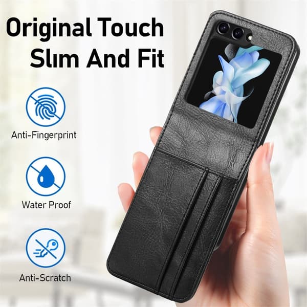 Samsung Galaxy Z Flip5 flipomslag i læder - Sort Black