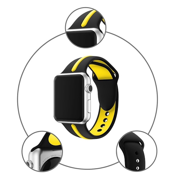Apple Watch 38mm Silikone rem - Sort/gul Yellow