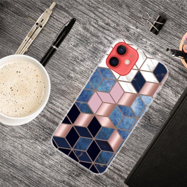 Marble design iPhone 13 Mini cover - Blå/Guld Terning Multicolor