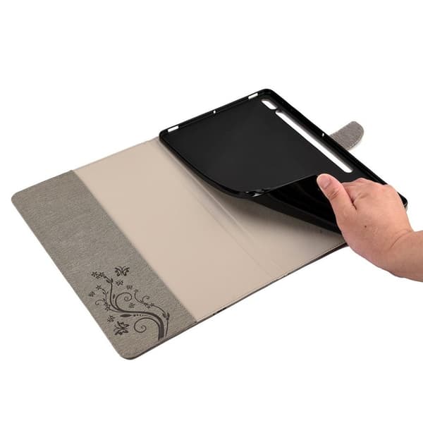 Samsung Galaxy Tab S7 Plus sommerfugle aftryk læder etui - grå Silver grey