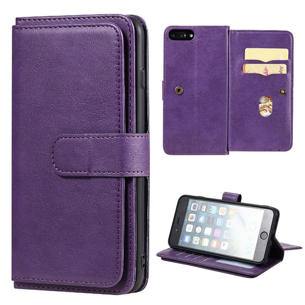 iPhone 7 Plus / iPhone 6 Plus / iPhone 6S Plus etui med pung & 10 kortpladser – Lilla Purple