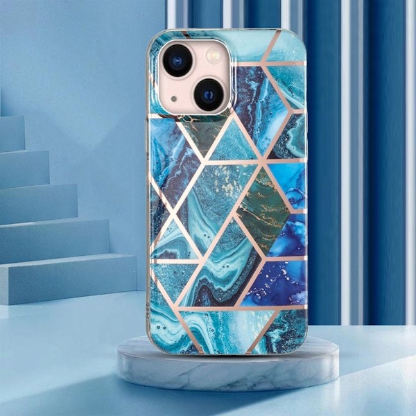 Marble iPhone 13 Mini Suojakotelo - Sininen / Vihreä Marble Blue
